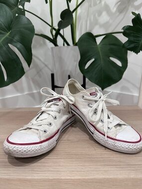 Converse White Low-Top Canvas Sneakers with Red Accent